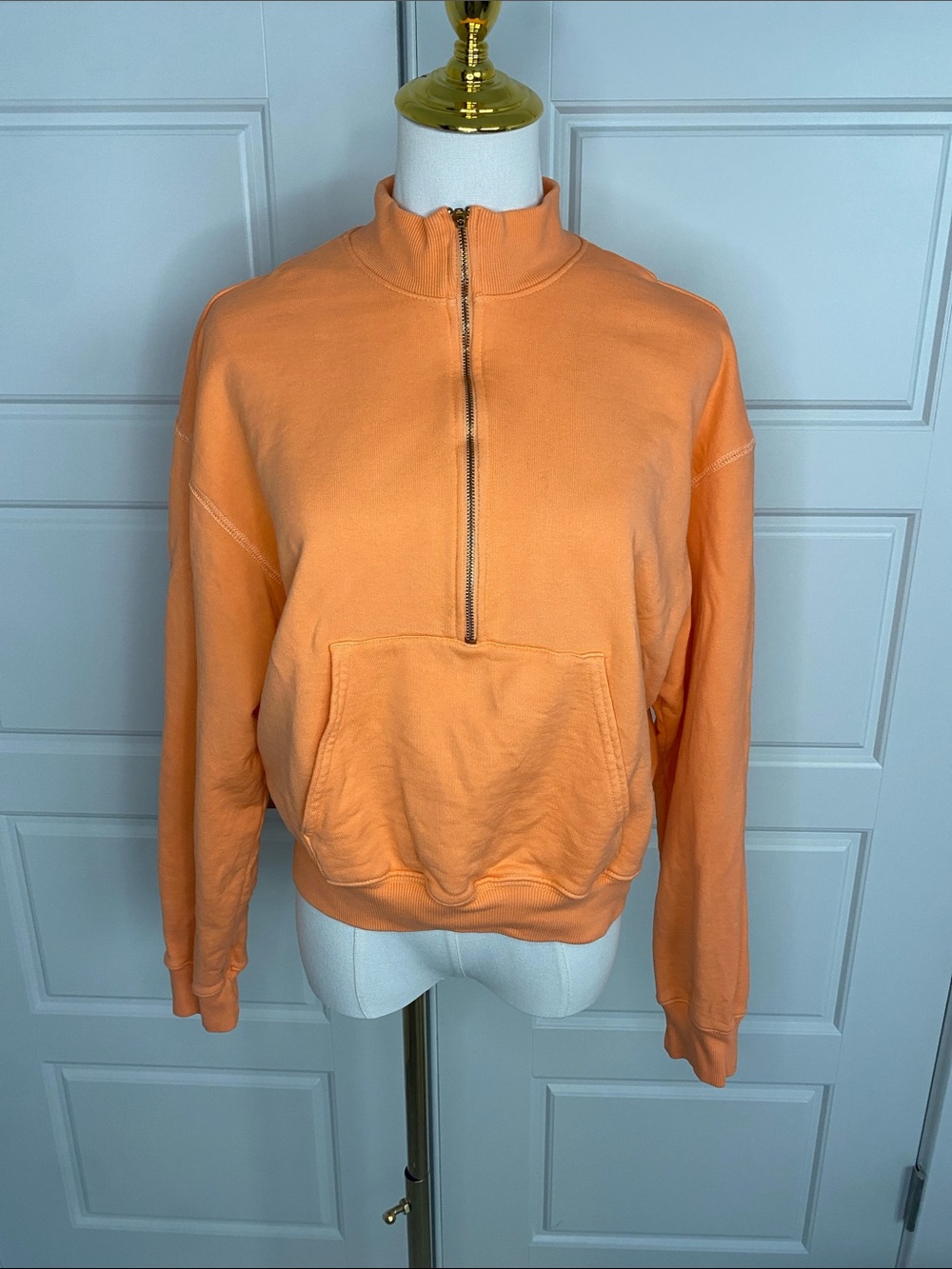Ética Half Zip Sweatshirt Medium Cantaloupe Orange 100% Cotton Oversized